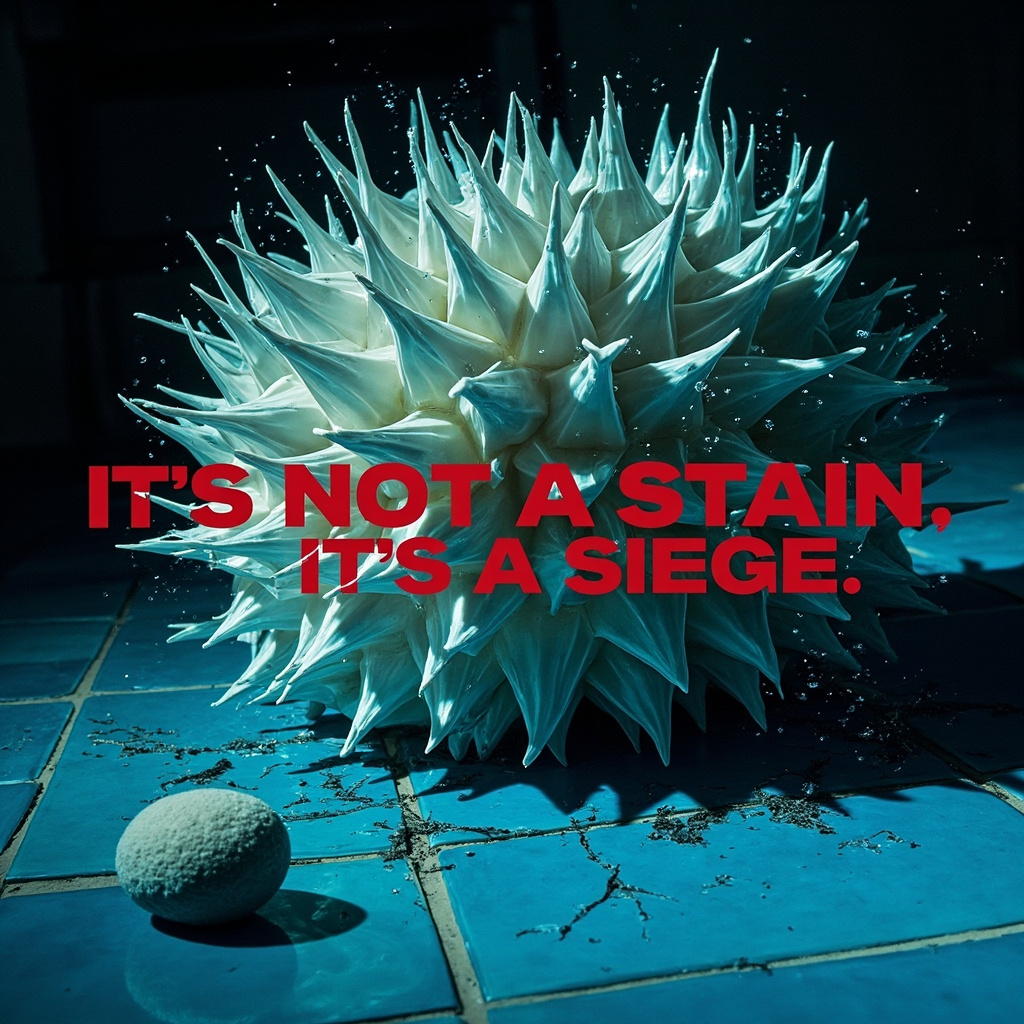 How to Destroy Destructive Calcium Scale Formation
A surreal macro shot of calcium scale imagined as a jagged crystal monster cracking a pool tile, demonstrating the destructive power of hard water buildup in a high-impact, forensic style.