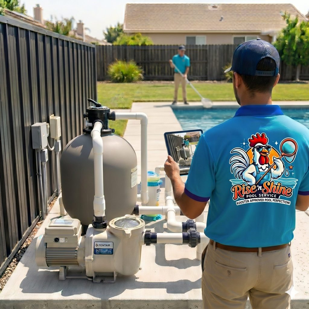 Pool equipment inspection at a residential home in Modesto California